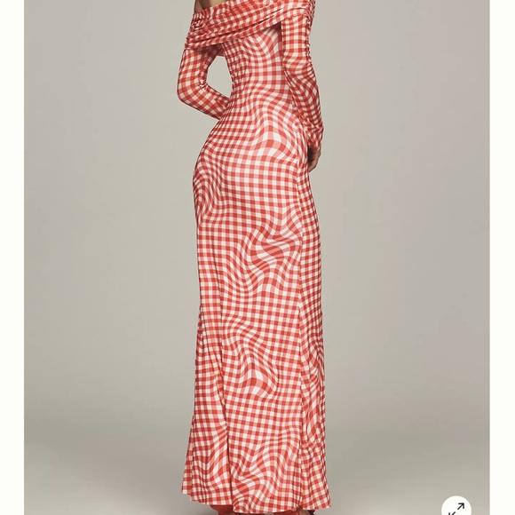 Red Gingham Off-Shoulder Dress Anthropology NWT L - Picture 2 of 2